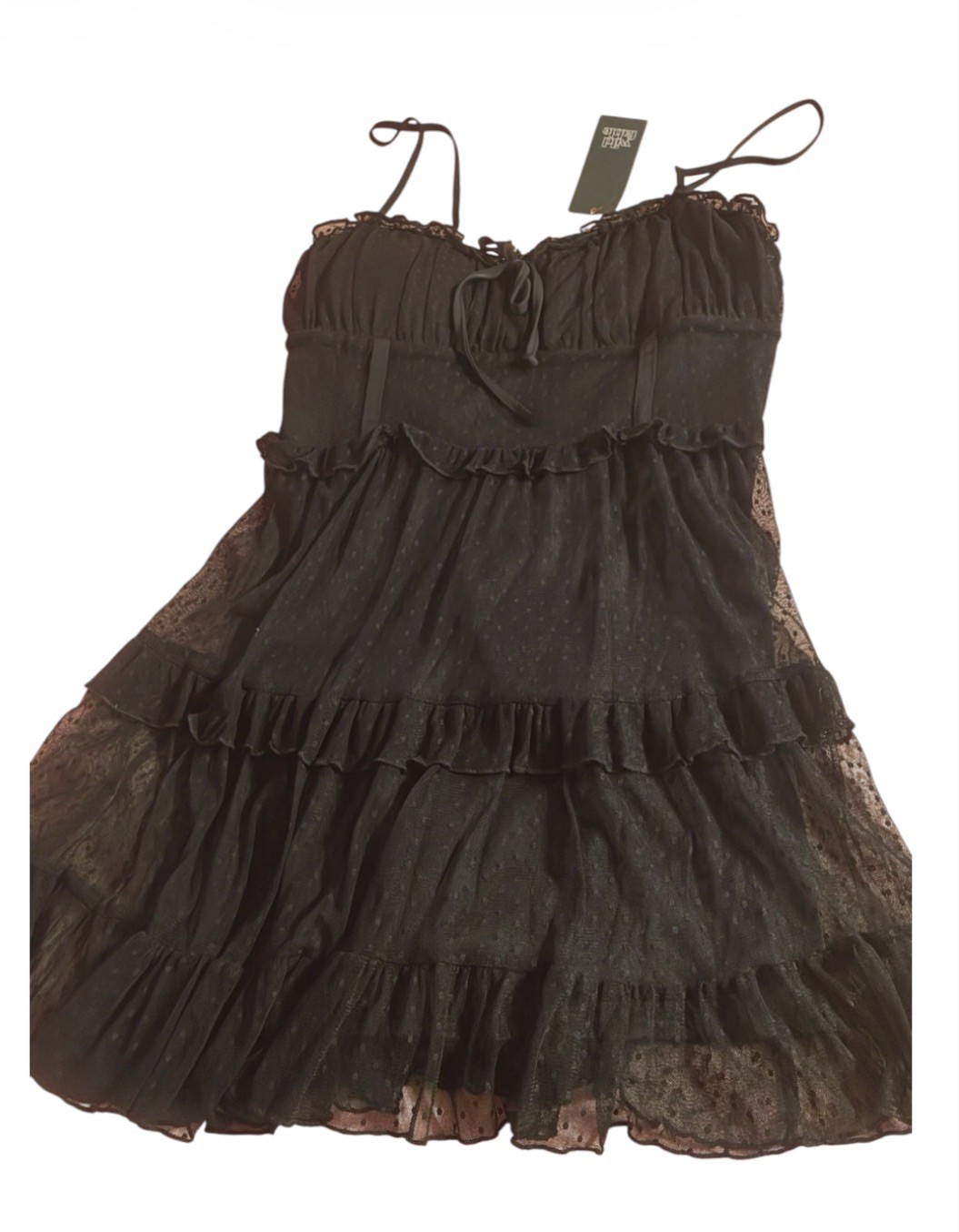 BRAND NEW Wild Fable Women’s Tiered Tulle Ruffle Mini Dress Black Medium