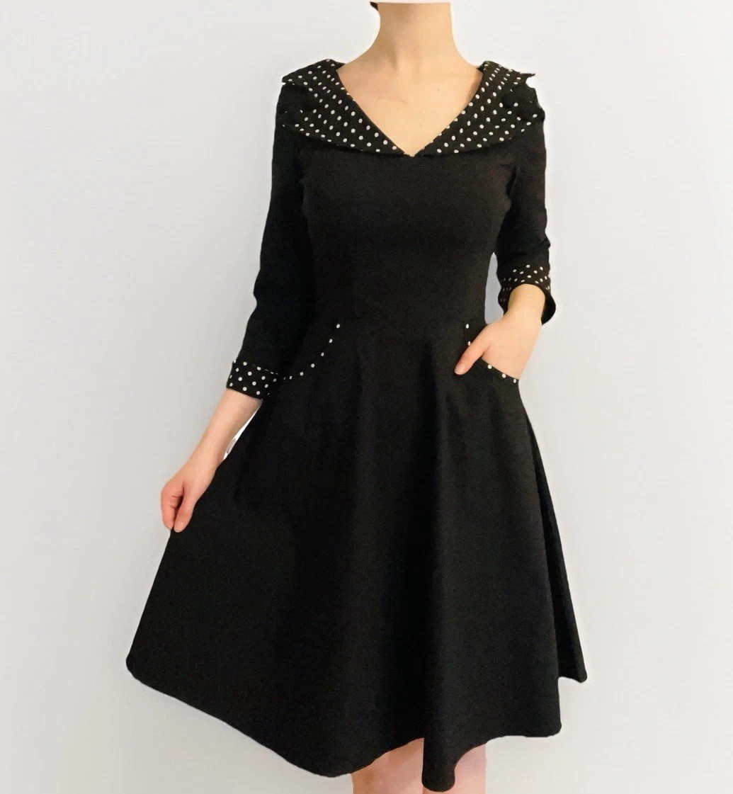 Hell Bunny Vixen Rona Black Polka Dot Pinup Rockabilly Retro Dress Size XL