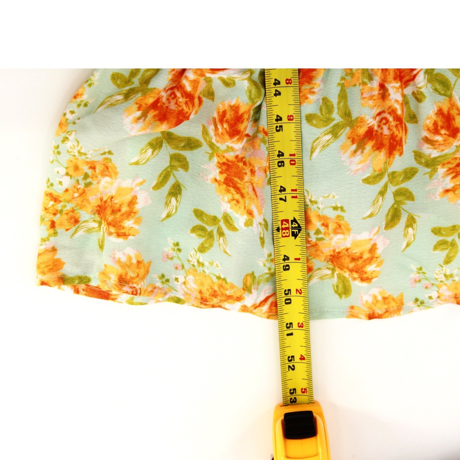 Roolee Floral Tiered Maxi Dress Large Green Orange Long Sleeve smocked cuffs