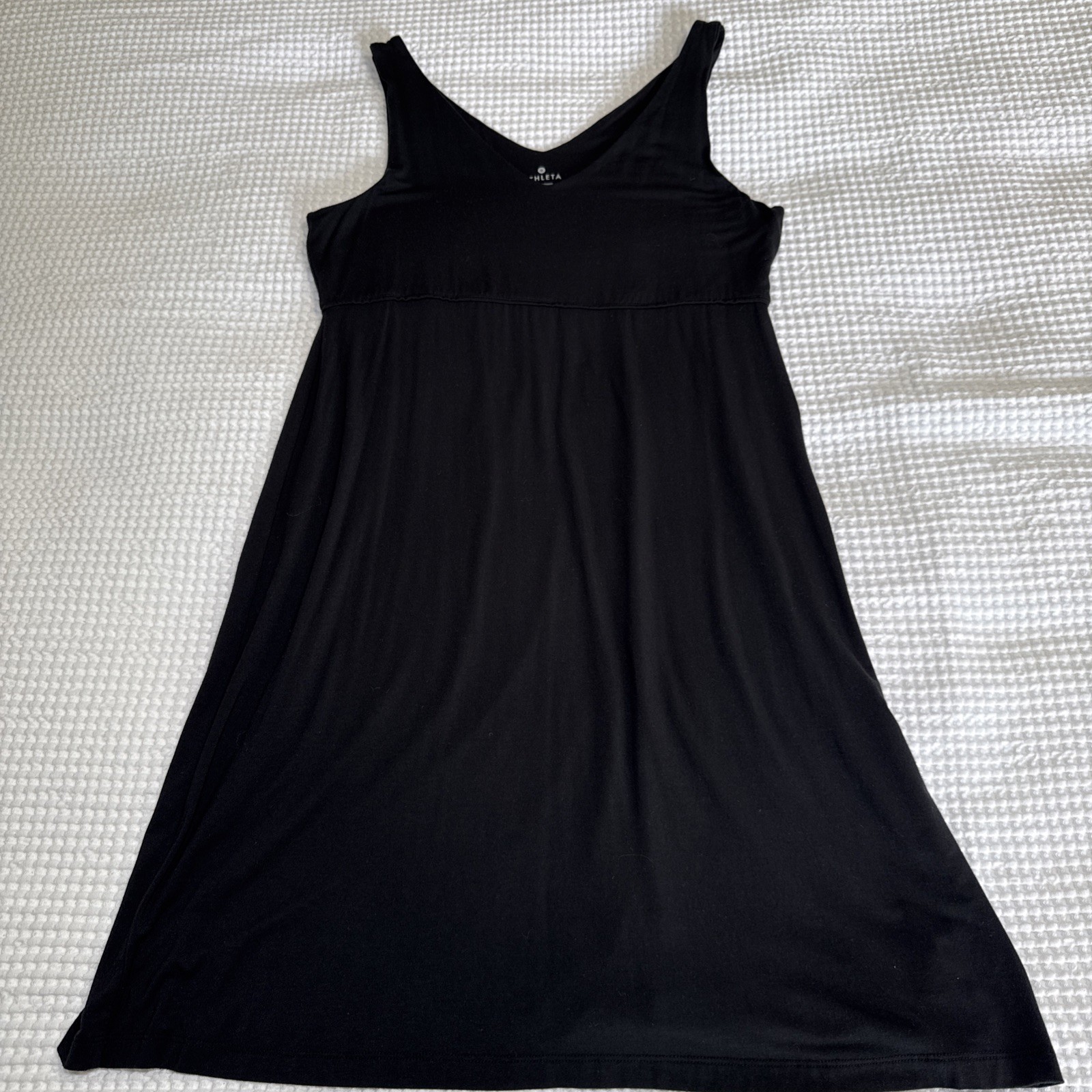 Athleta Womens Black Sleeveless V-Neck Fit And Flare Dress Modal Comfort Sz L