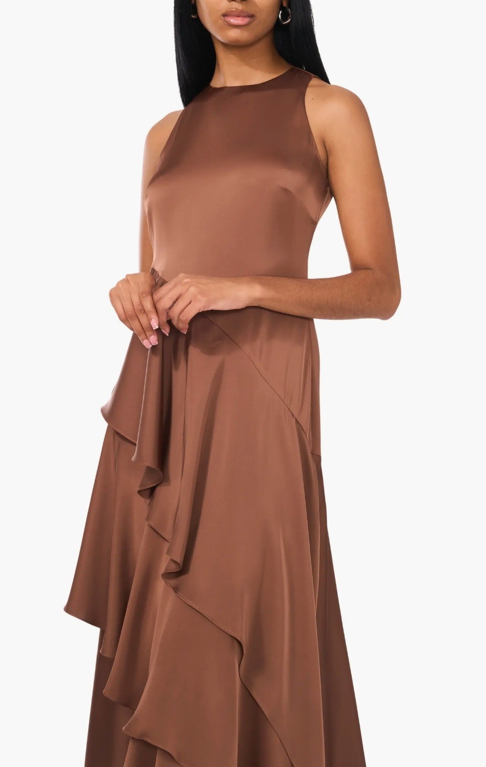 PARKER THE ANGIE BROWN UMBER LAYERED RUFFLE MAXI DRESS