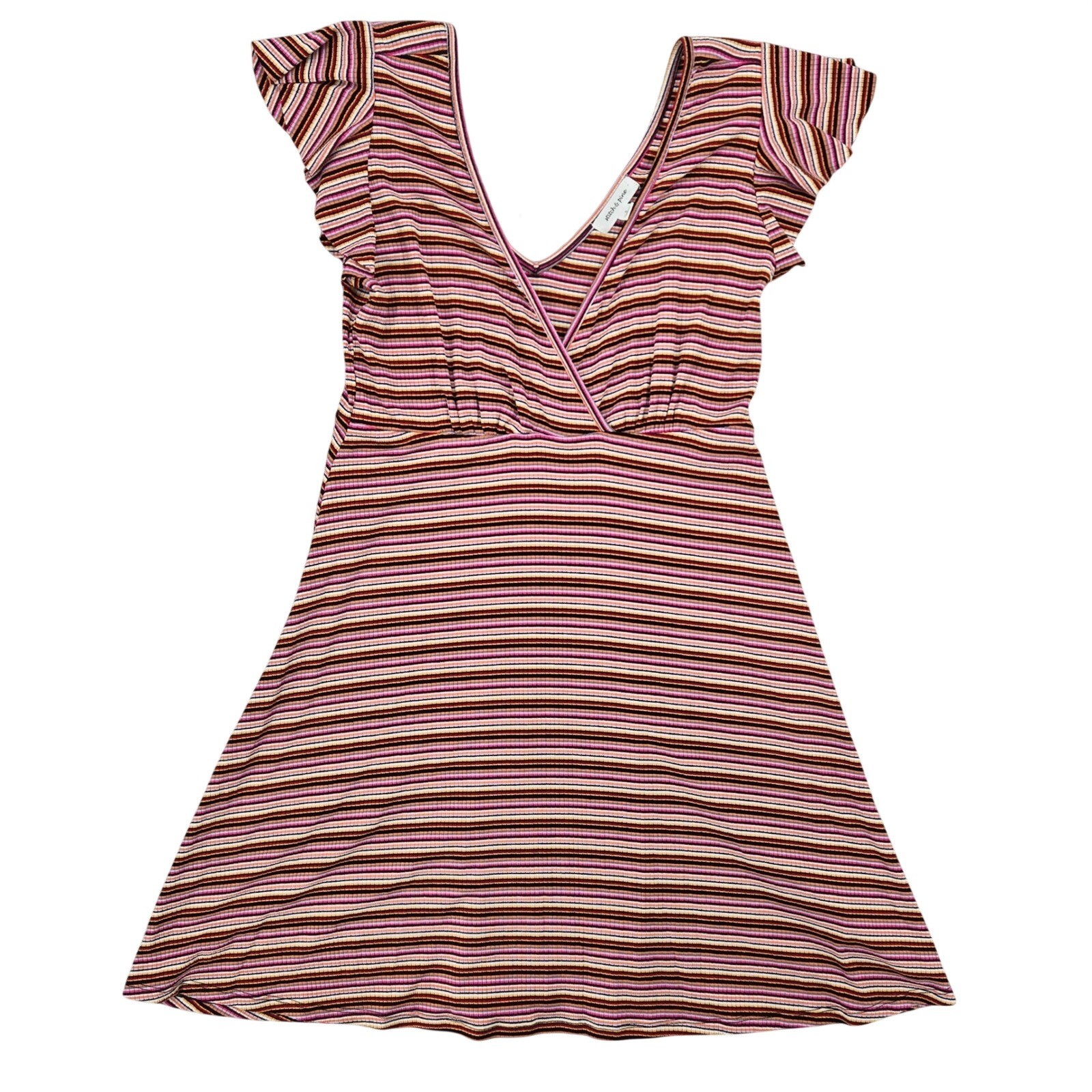 Stitch & Pine Womens SMALL Striped NWT Flutter Sleeve Mini Ribbed Dress