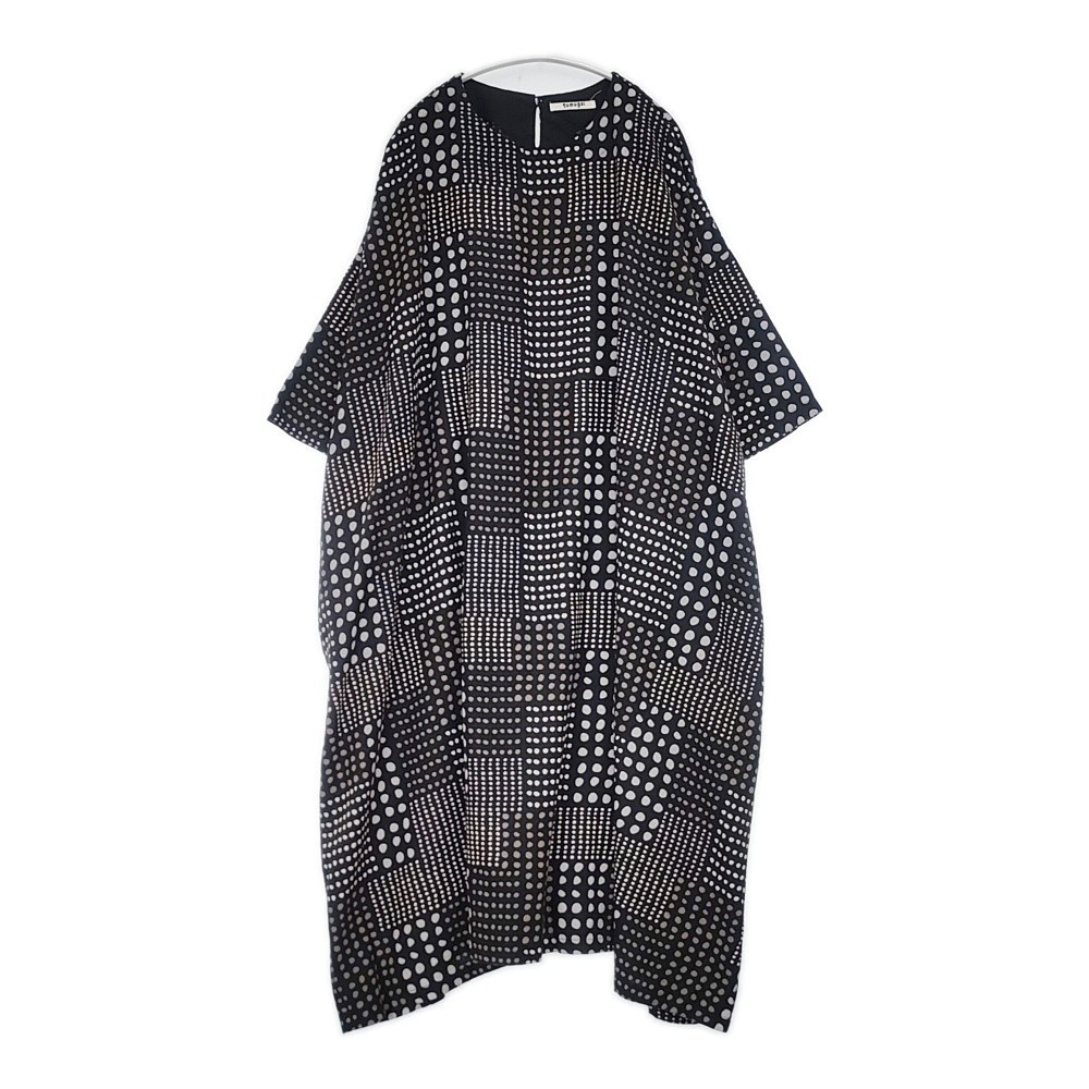 tumugu Linen dot print wide top, made in Japan, dress Black Grey 6-0711M△