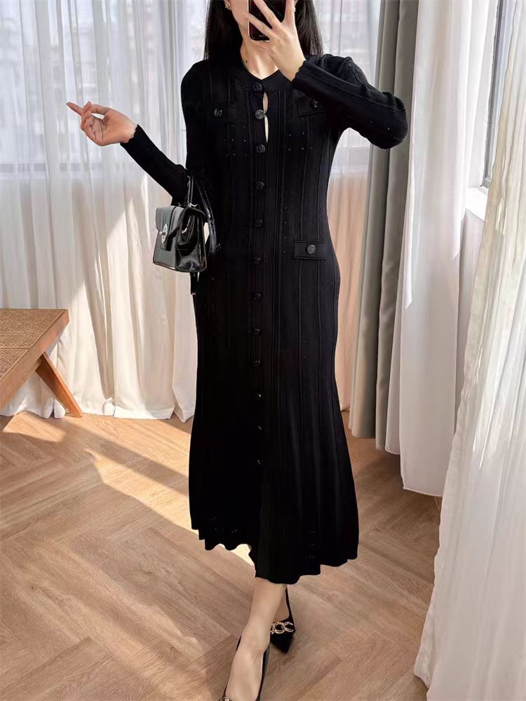 Sandro Hollow out Screw thread single-breasted Knit slim-fit dress Women