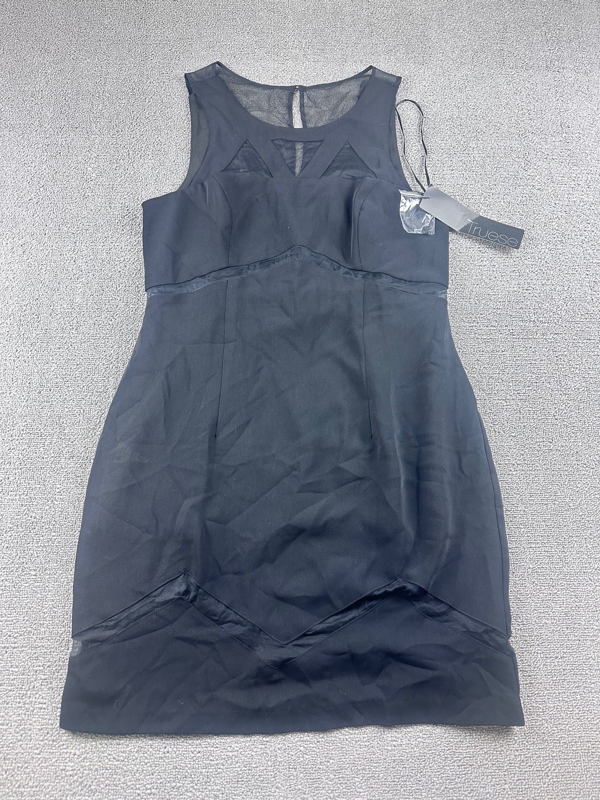 Truese Abstraction Dress Women M Black Sheer Panel Sleeveless Formal Cocktail