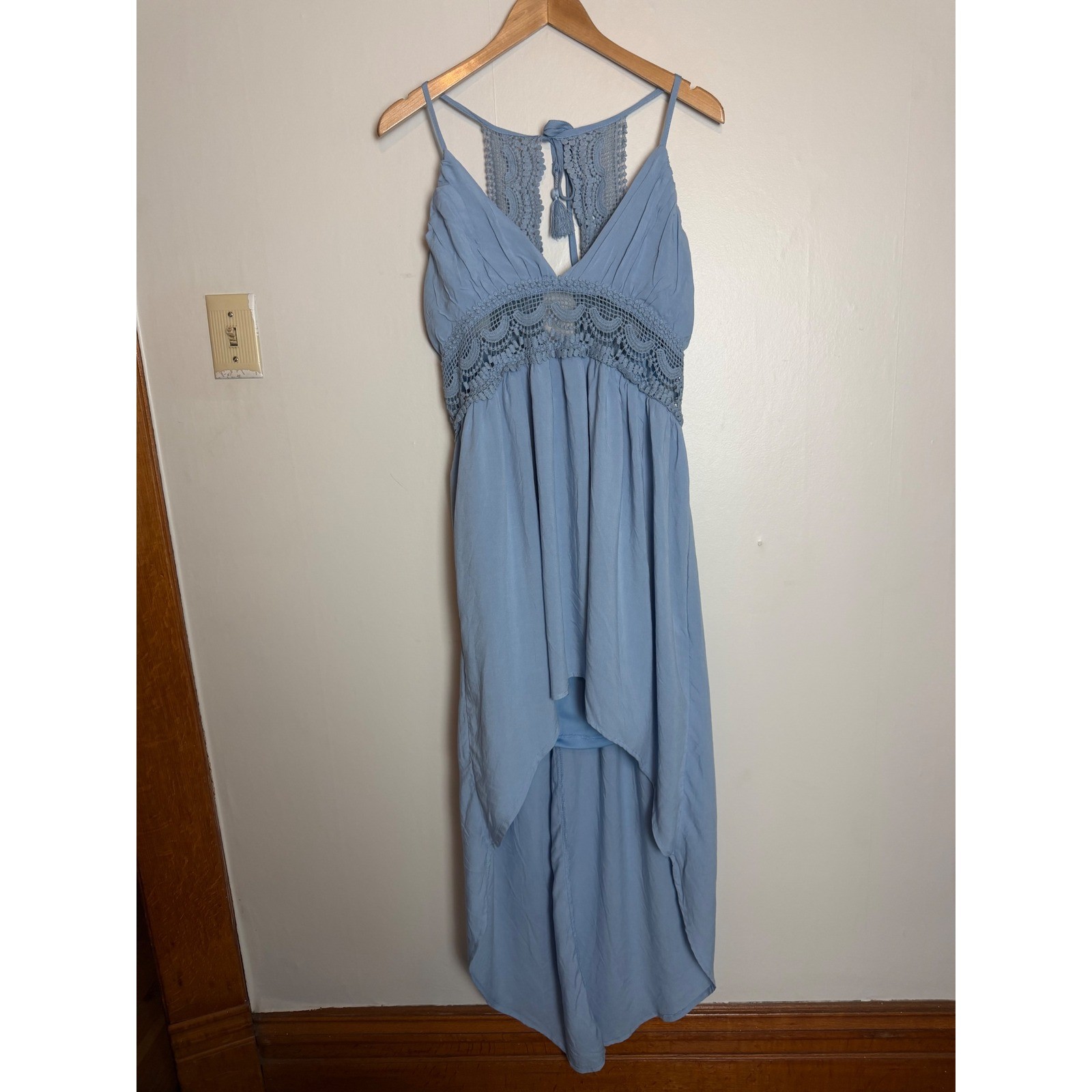 Y2K Rue21 Blue Crochet Lace High Low Boho Festival Dress coquette indie halter