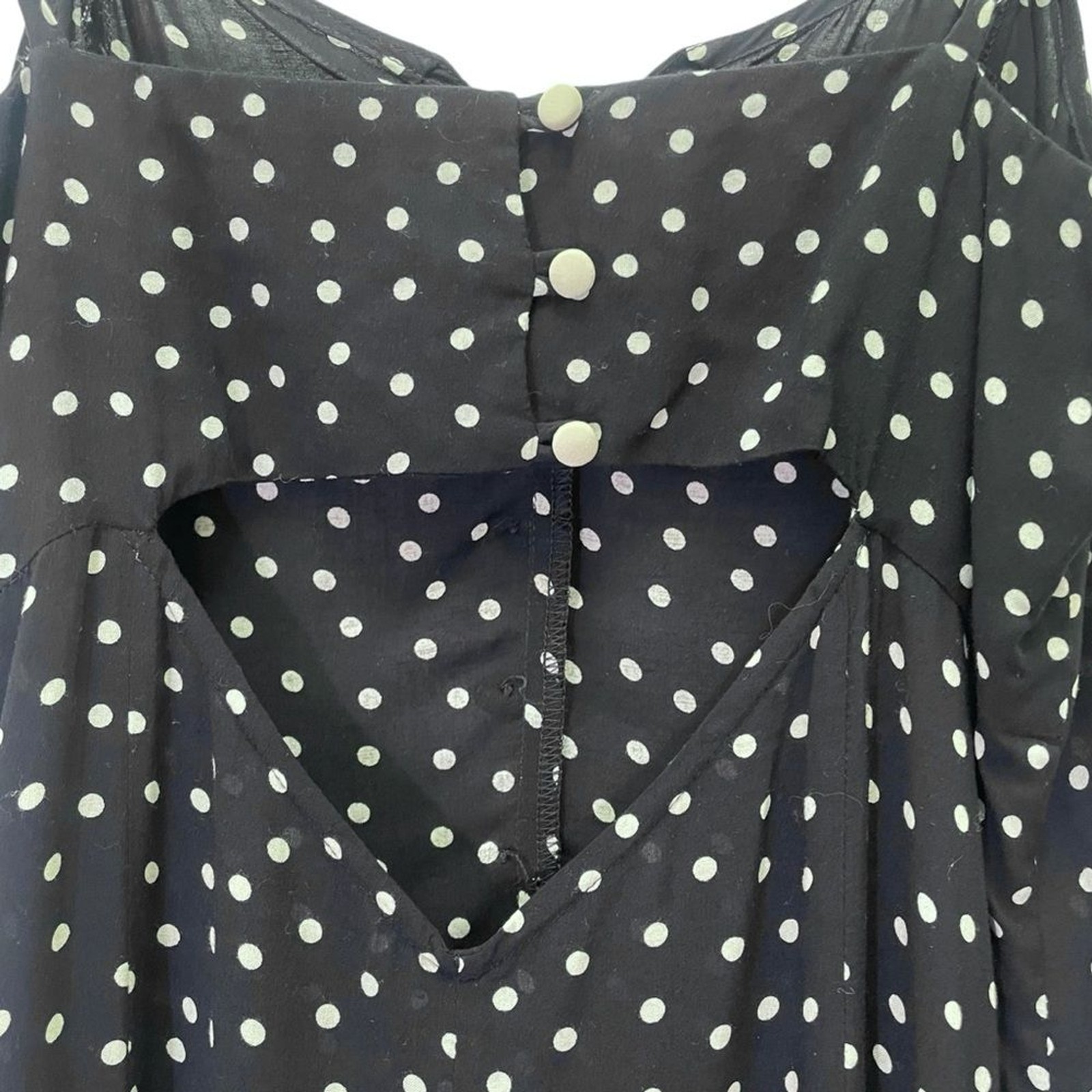 Intermix Linette Black Polka Dot Midi Dress Size 2 Spaghetti Strap Button Front