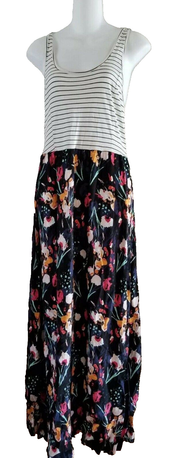 NWT Mudd Strappy Back Dress M Stripes Floral Boho Coastal Drop Waist Festival