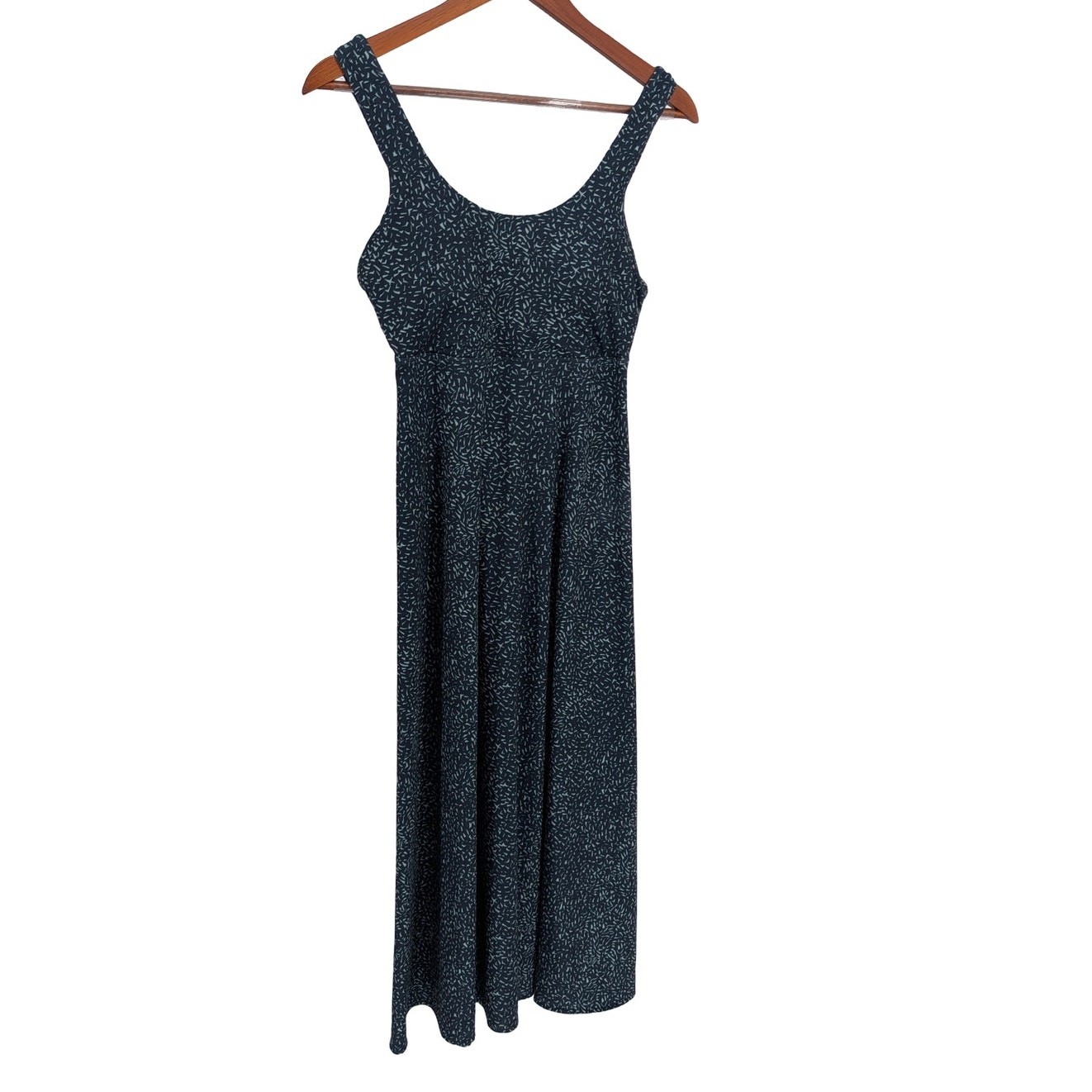 prAna Lata Beach Dress Blue Print Built In Shelf Bra Midi Travel Outdoor Small