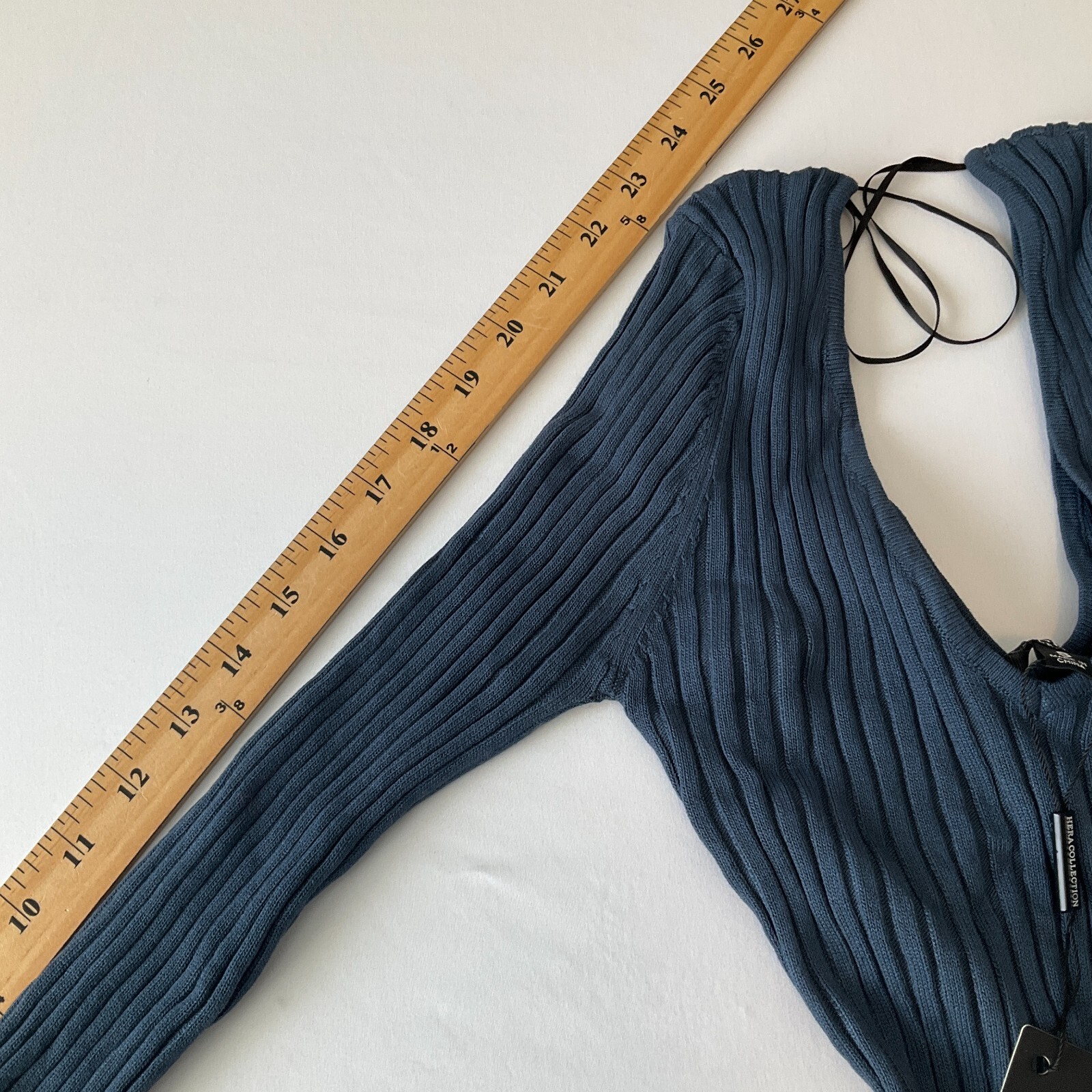 Hera Collection Long Sleeve Bodycon Dress Womens Size S Long Blue Ribbed Stretch