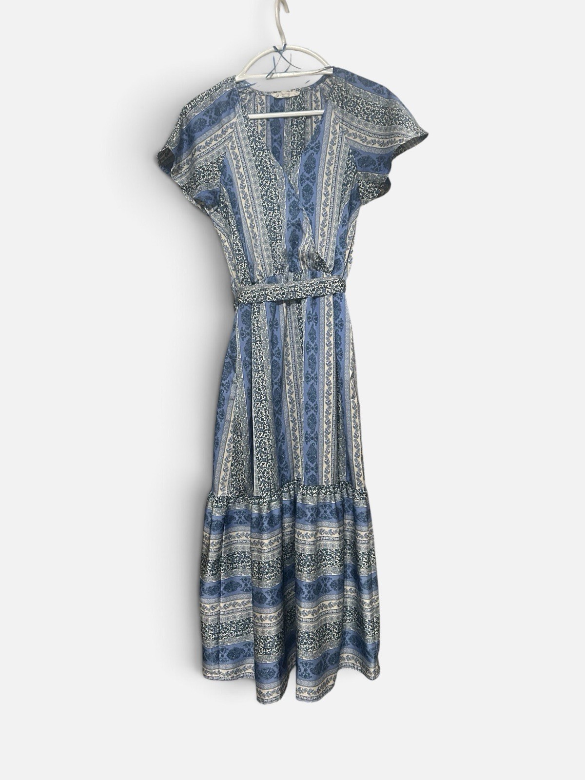 Lucky Brand Blue Floral Tier Front Midi Dress Women’s Size Medium