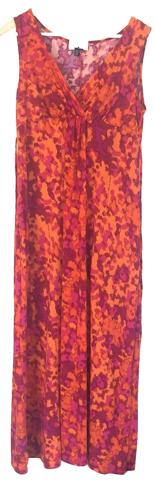Simon Jeffrey Midi Dress Uk 16 Vibrant Orange & Pink Print Sleeveless High Waist