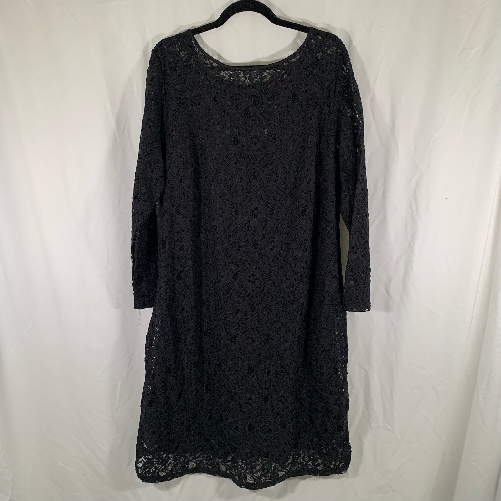Jessica London Midi Dress Women’s 20 Black Lace Long Sleeve Round Neck New