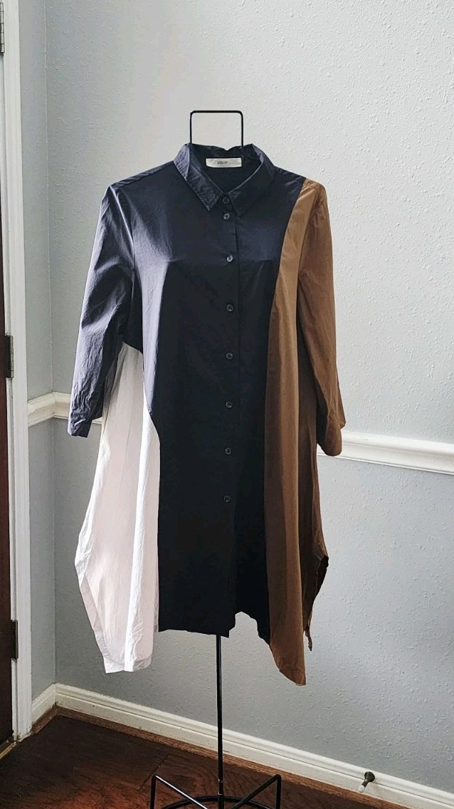 Urban by Alembika Trapeze Block Color Lagenlook Asymmetrical Shirt Tunic Dress