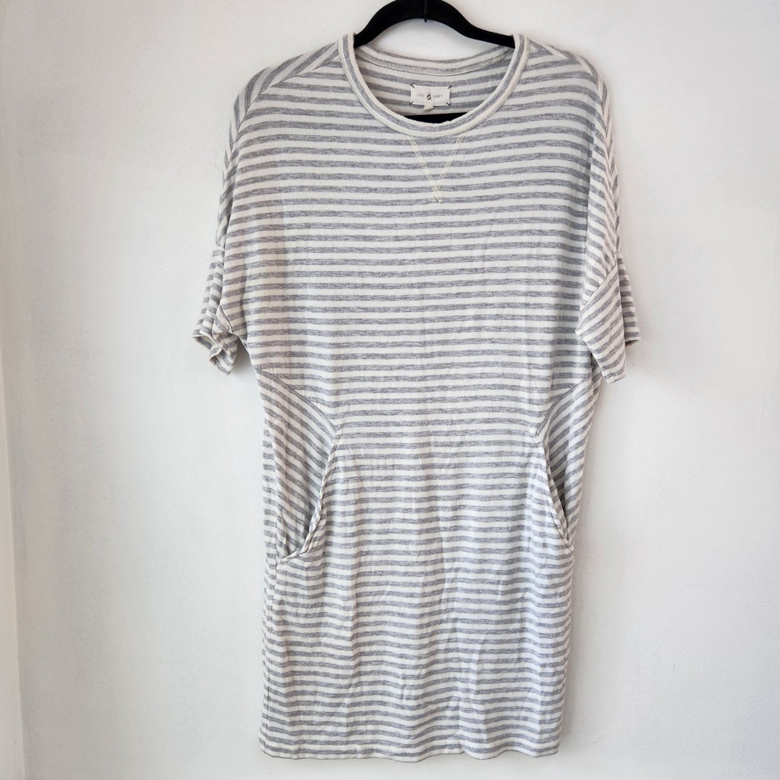 Lou & Grey Signaturesoft Shift Dress Grey White Striped Signature Soft Size S