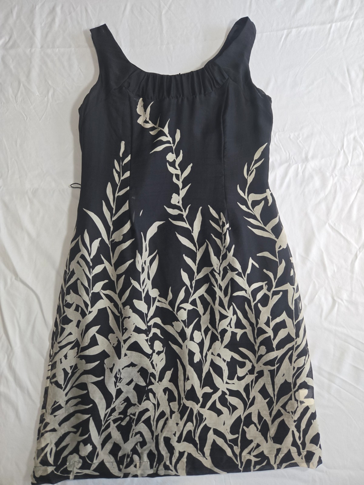 100% Silk Minimalist Dress Black Botanical Print Quiet Luxury Capsule A-Line