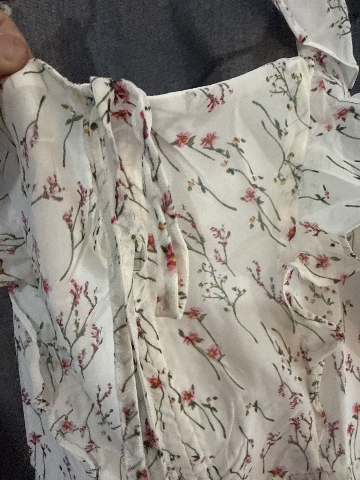 NWT Hayden Medium White Red Green Floral Hi-lo Ruffle Tie Straps Dress Lined