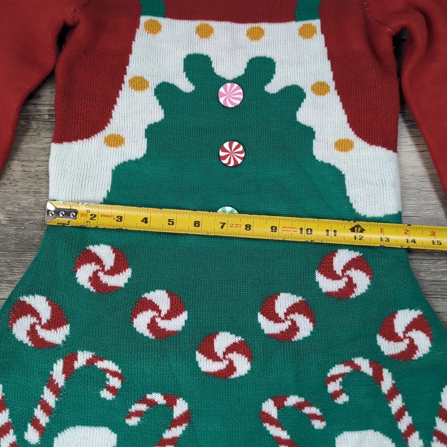 Kitschy Christmas Tree Holiday Fun Long Sleeve Dress Pom Poms Women’s XS