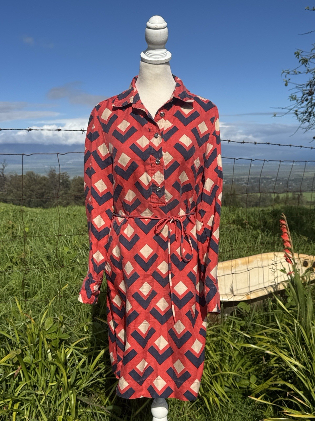 Banana Republic Mad Men Mod Retro Silk Geo Print Shirt Dress Size 2