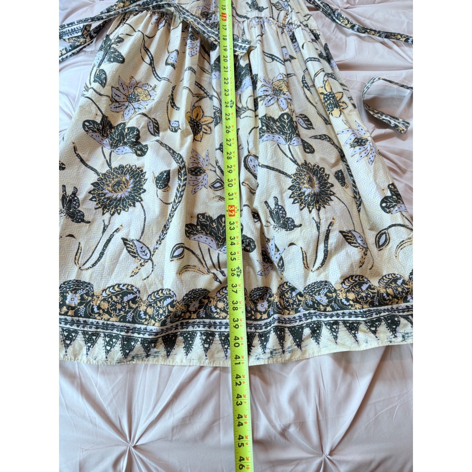 Ulla Johnson Floral Cotton Midi Dress Cream Black Yellow Size 6 coquette Summer