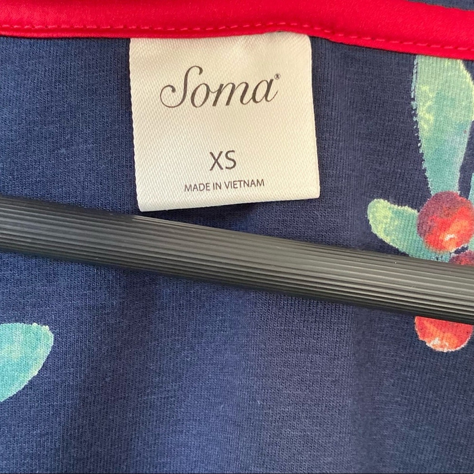 SOMA Cherry Print Three Quarter Sleeve Midi Dress Navy Size Small NWOT