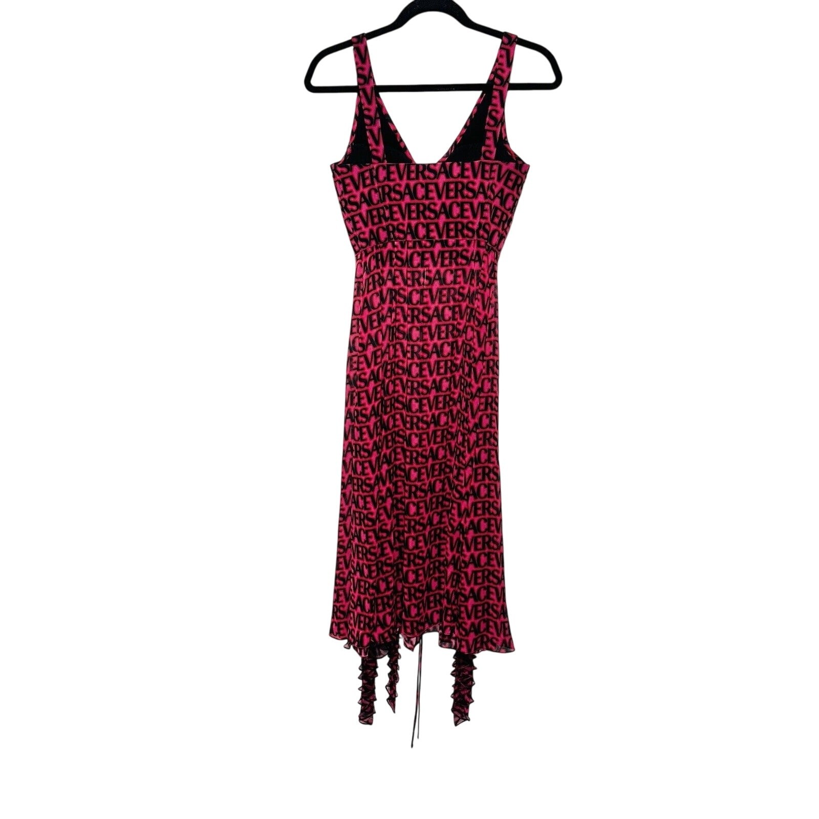 NWT Versace Runway Plisse Silk Dress IT 38 US 2 All Over Logo Red Black $5,425