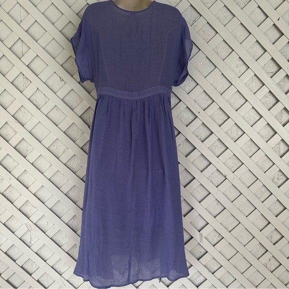 Kori Periwinkle Short Sleeve Button Down Midi Dress Lightweight Semi Sheer Large
