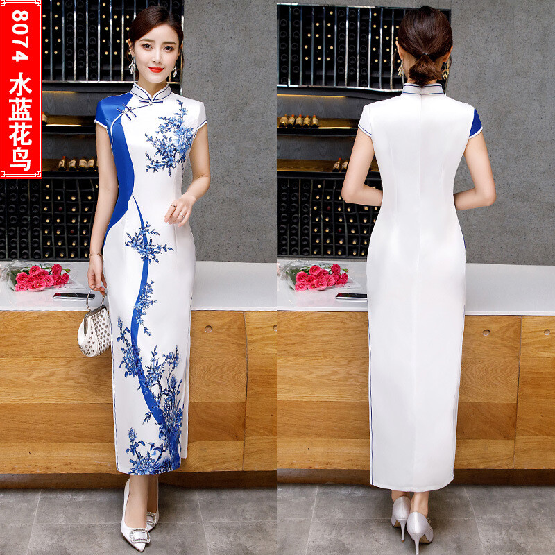 Long Cheongsam Fashion Improved Chinese Style Dress Slim Daily Cheongsam