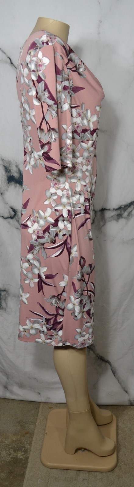 CONNECTED APPAREL Brownish Pink Multicolor Floral Dress 15 Draped Neckline
