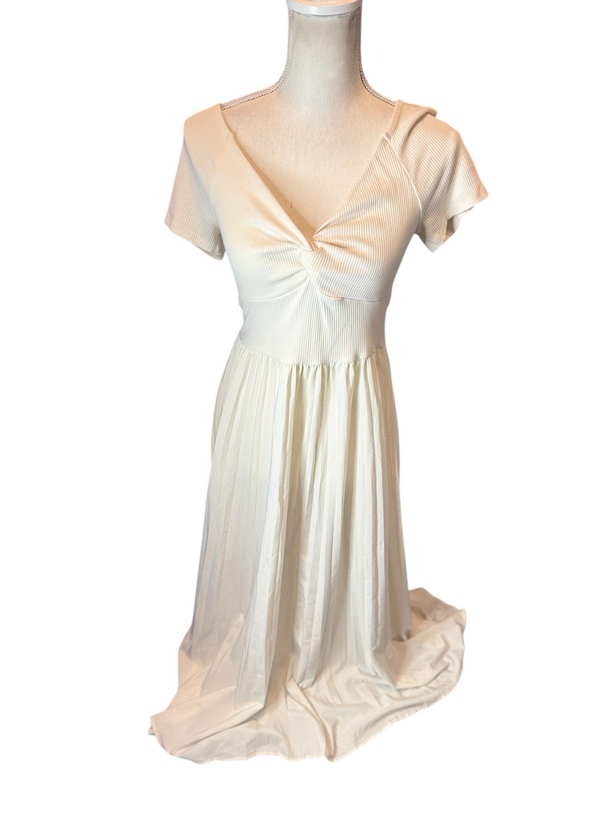 Guess White Y2K Ruched Marilyn Monroe Dress Chiffon Flowy Top Knot Sz M Fairy