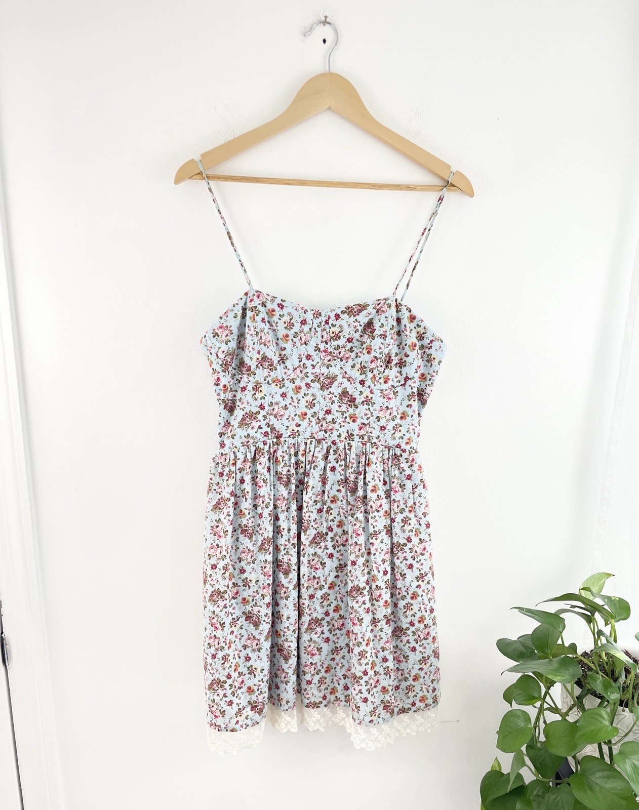 Vtg Y2K Deb Blue Pink Floral Strappy Sundress Juniors Size 13