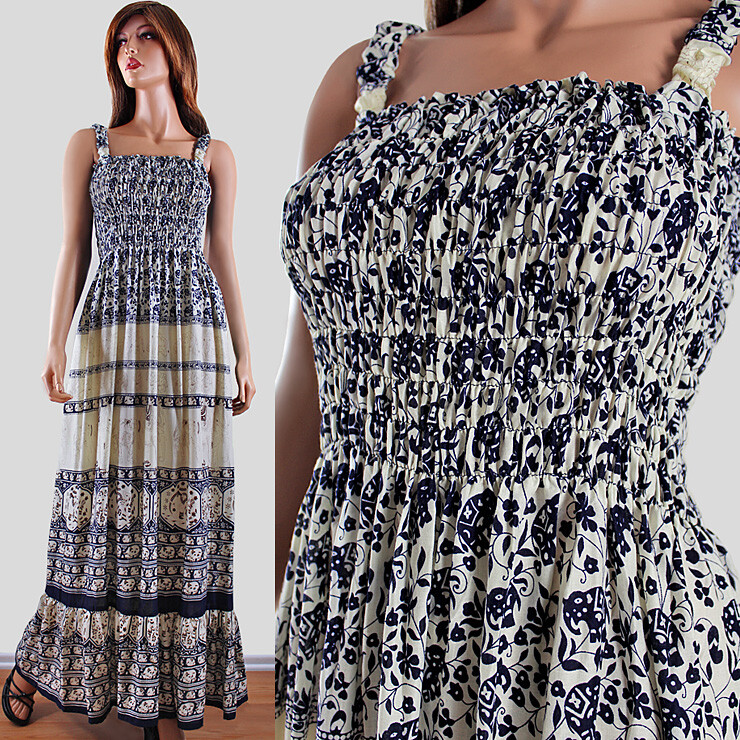 Handmade One Size Plus Summer Maxi Long Dress Exotic Feather Print S M L 1X 2X