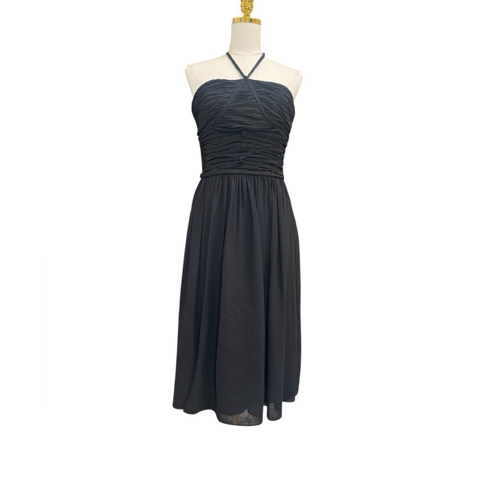 Dress the Population Aura Black Halter Midi Dress Size M Ruched Chifon