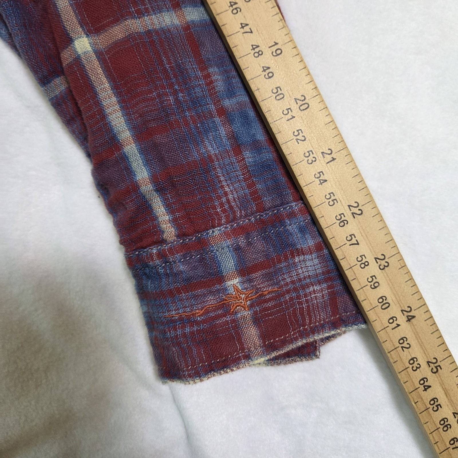 Ryan Michael Indigo Plaid Cotton Gauze Western Snap Front Shirt Dress Medium