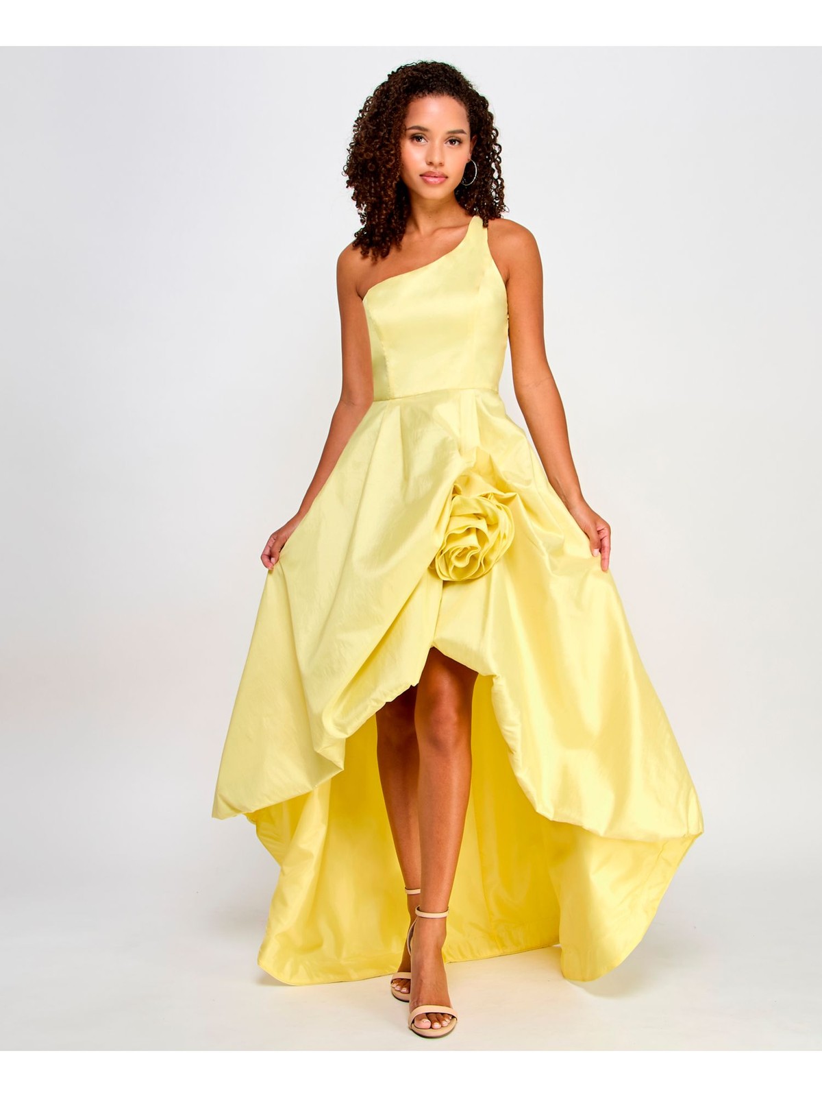 VIOLET WEEKEND Womens Dress Yellow Lined Rosette Accent Hem Juniors 56