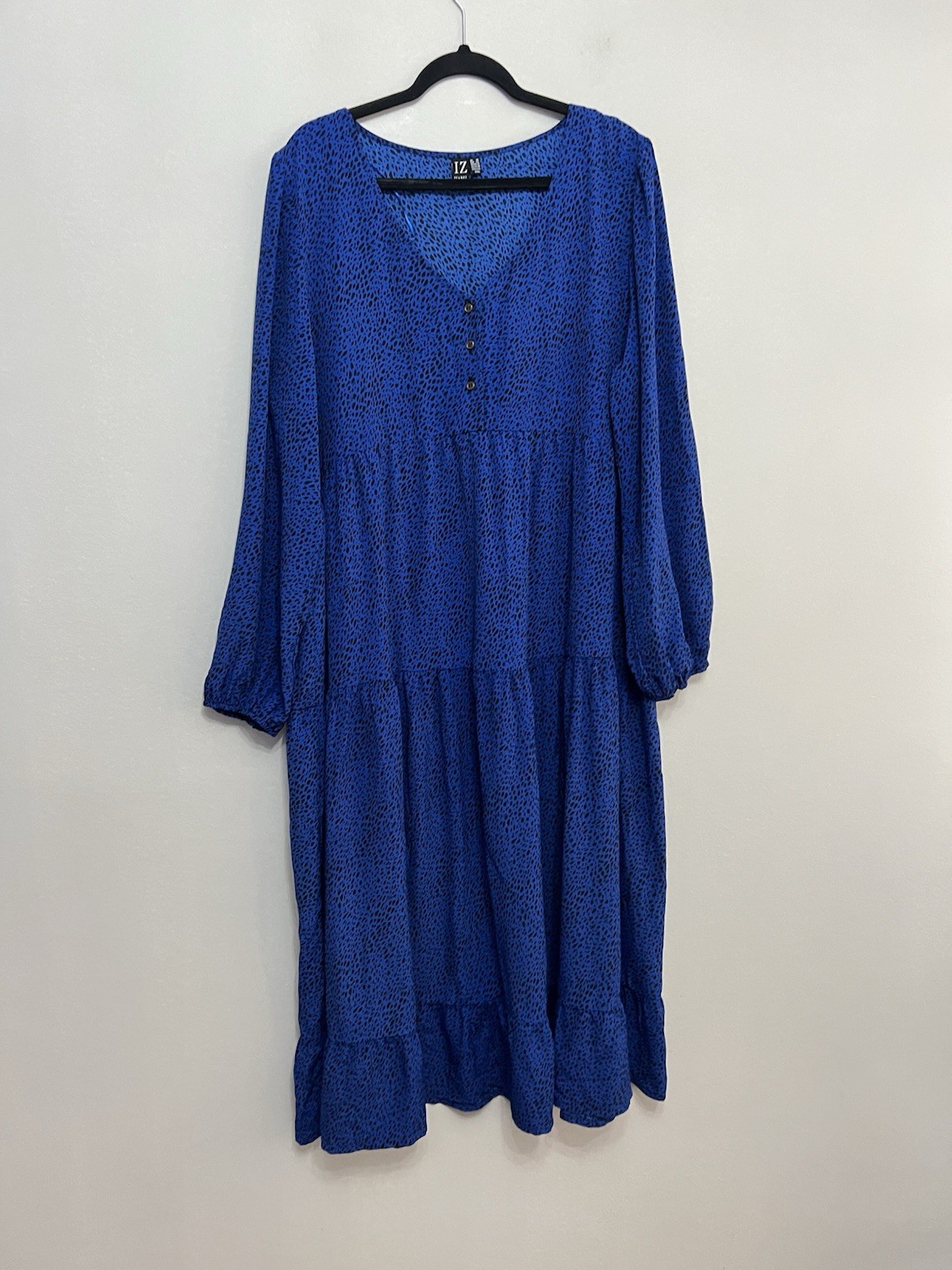 Izabel London Blue Tiered Dotted V Neck Long Sleeve Dress Size 18