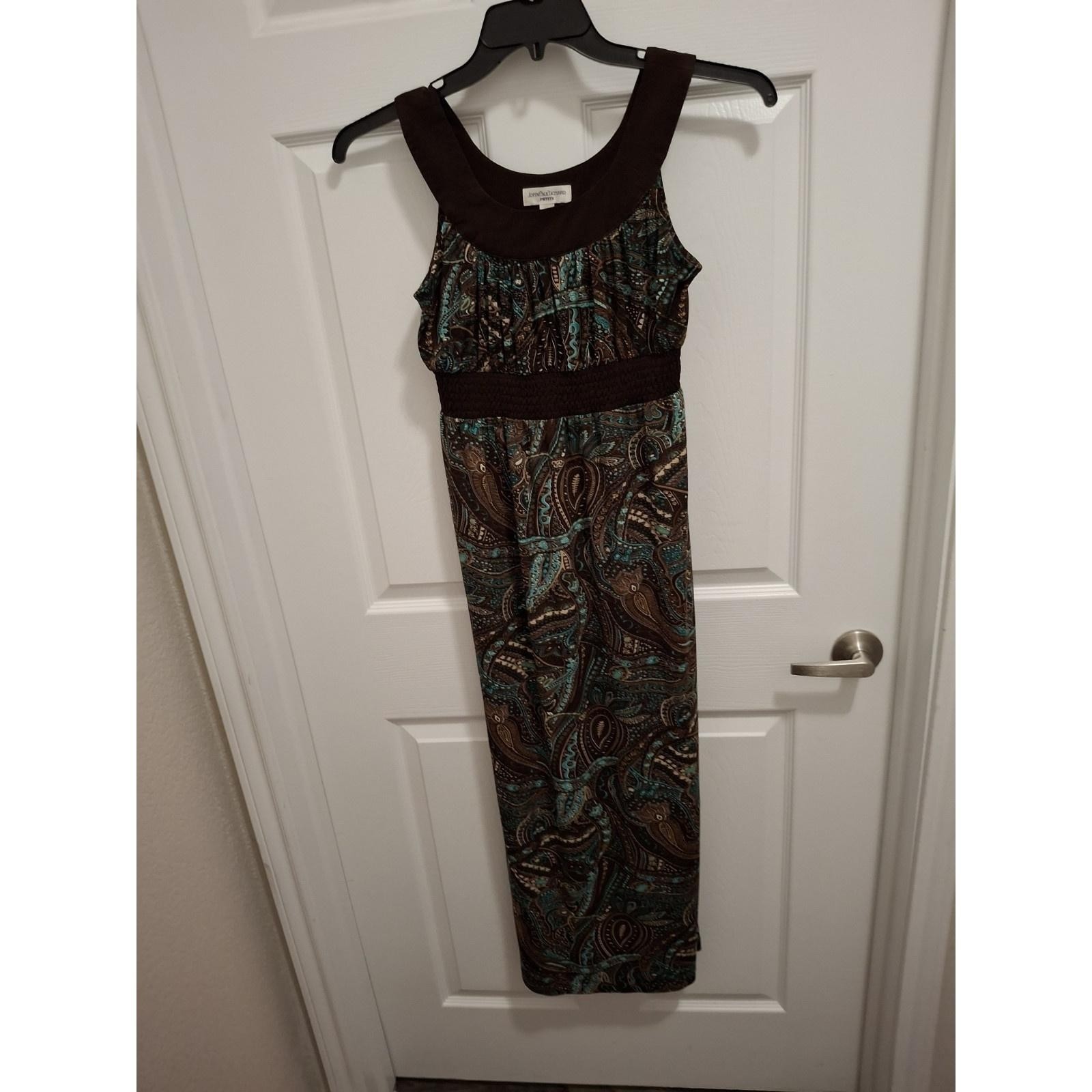 JOHN PAUL RICHARD PS Brown Teal Paisley Stretchy Travel Bohemian Maxi Dress