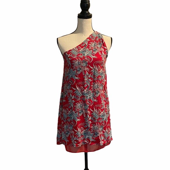 LOFT XS one shoulder dress lightweight lined shift side zipper extra small red