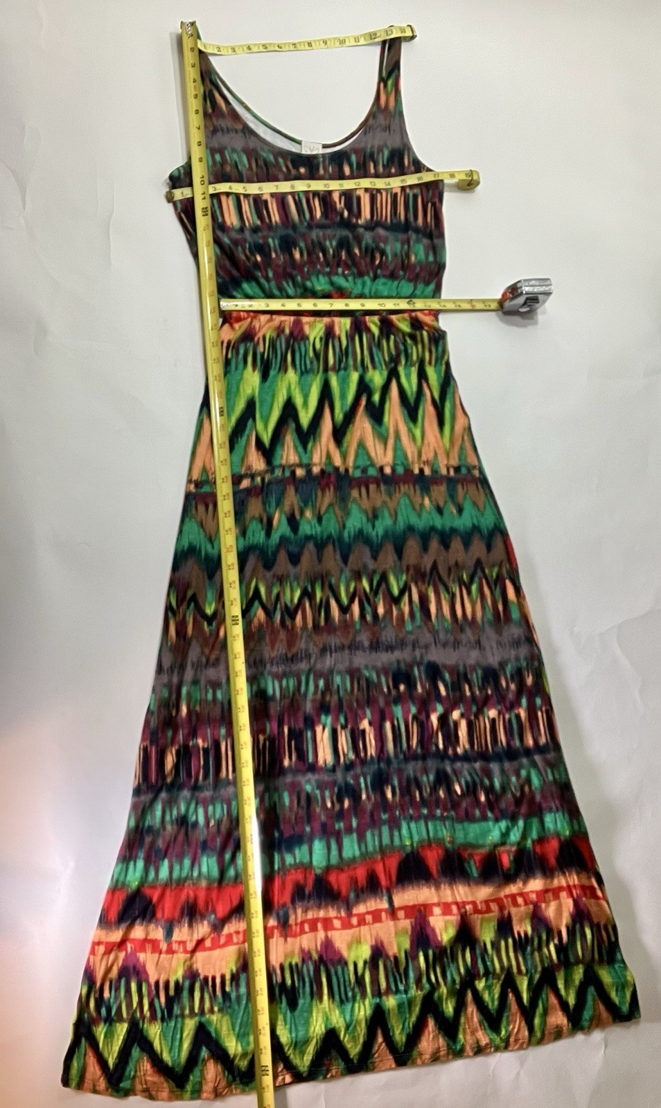 Vintage Ella Moss *Designer Sample* Multi Color Ikat Jersey Maxi Dress W Sz L