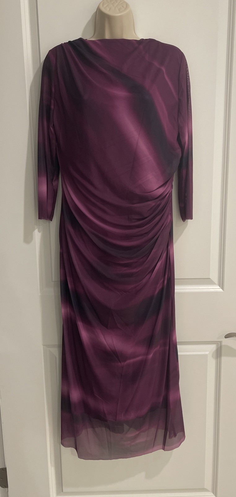 Bslory Aubergine 2XL Purple Party Dress Ruched Maxi 3/4 Sleeve Midi Office