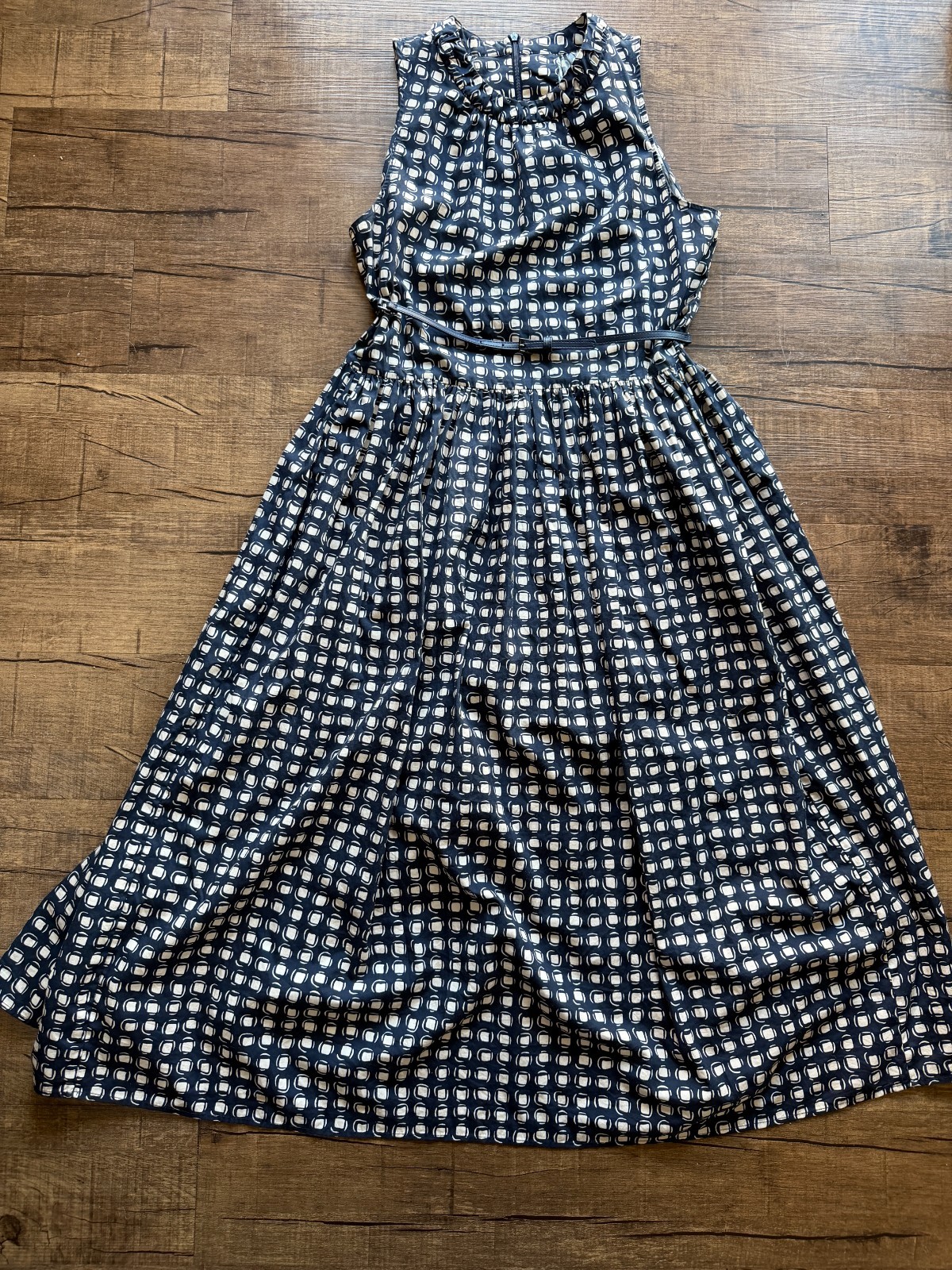 MaxMara Navy/Cream Gina Fit & Flare Geo Pattern Poplin Dress Size US 6