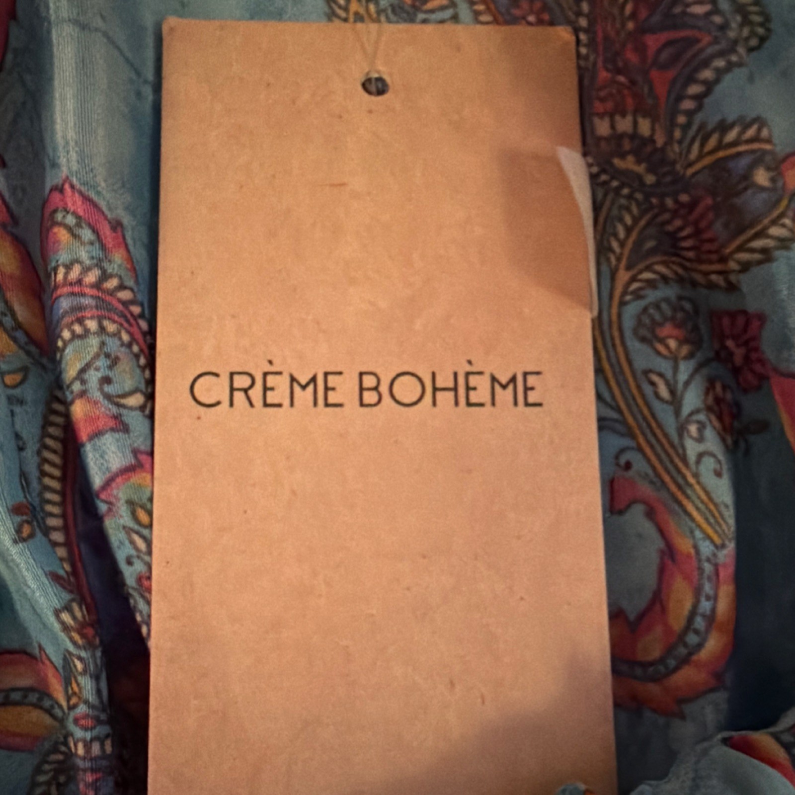 NWT Crème Bohème Silk Blend Maxi Dress Blue Paisley Off Shoulder Ruffle Bohemian