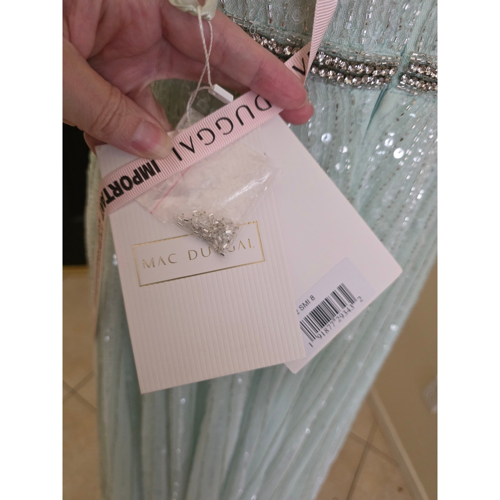 Mac Duggal 5502 Formal Sequin Beaded Seamist Green Evening Gown 8 Maxi Dress