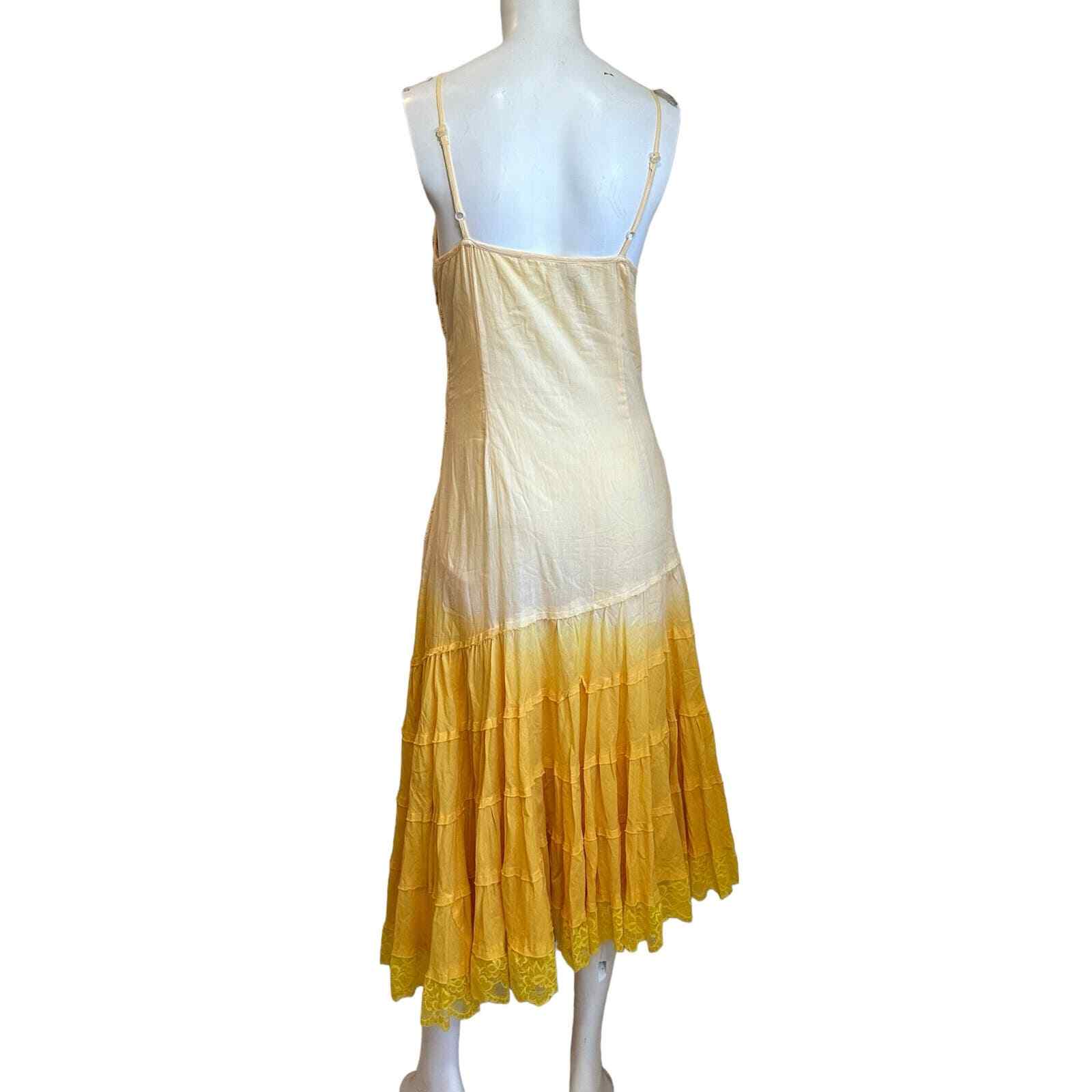 Alberto Makali Ombre Yellow Asymmetrical Crochet Look Midi SunDress Y2K sz 8
