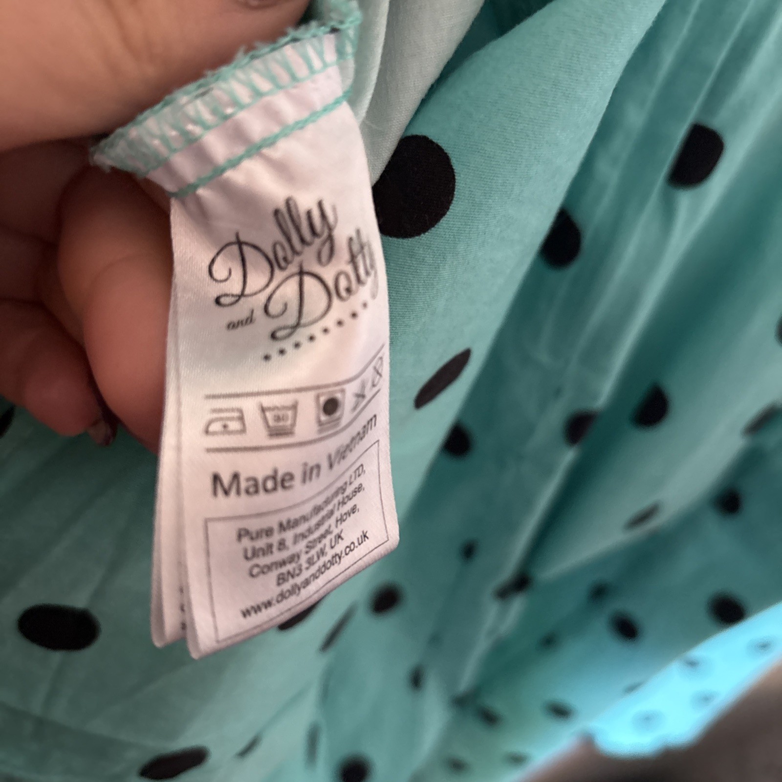 ^Dolly and Dotty Turquoise Blue & Black Polka Dot Rockabilly Fit & Flare Dress