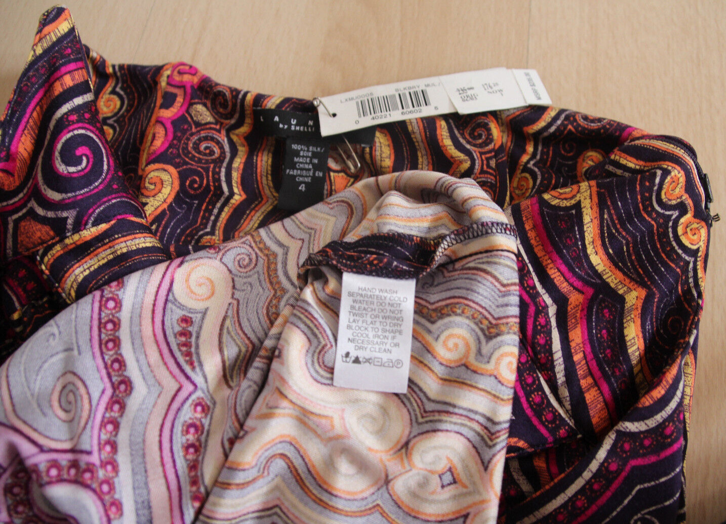 100% Silk U.S. Size 4 Laundry Shelli Segal Multicolor Halter Dress +$235 tag