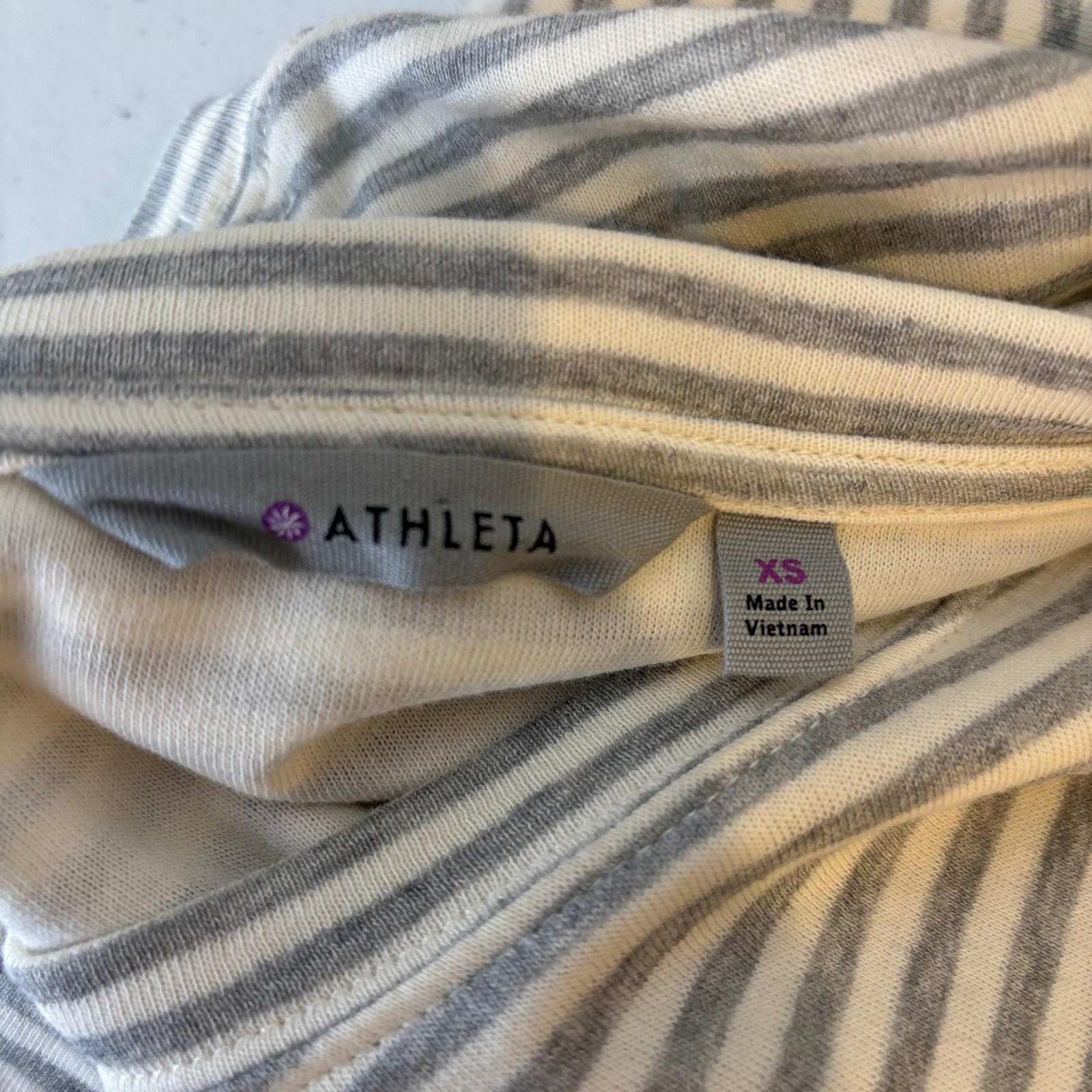 Athleta Womens Ease Up T-Shirt Mini Dress Size XS Grey White Stripe Pocket