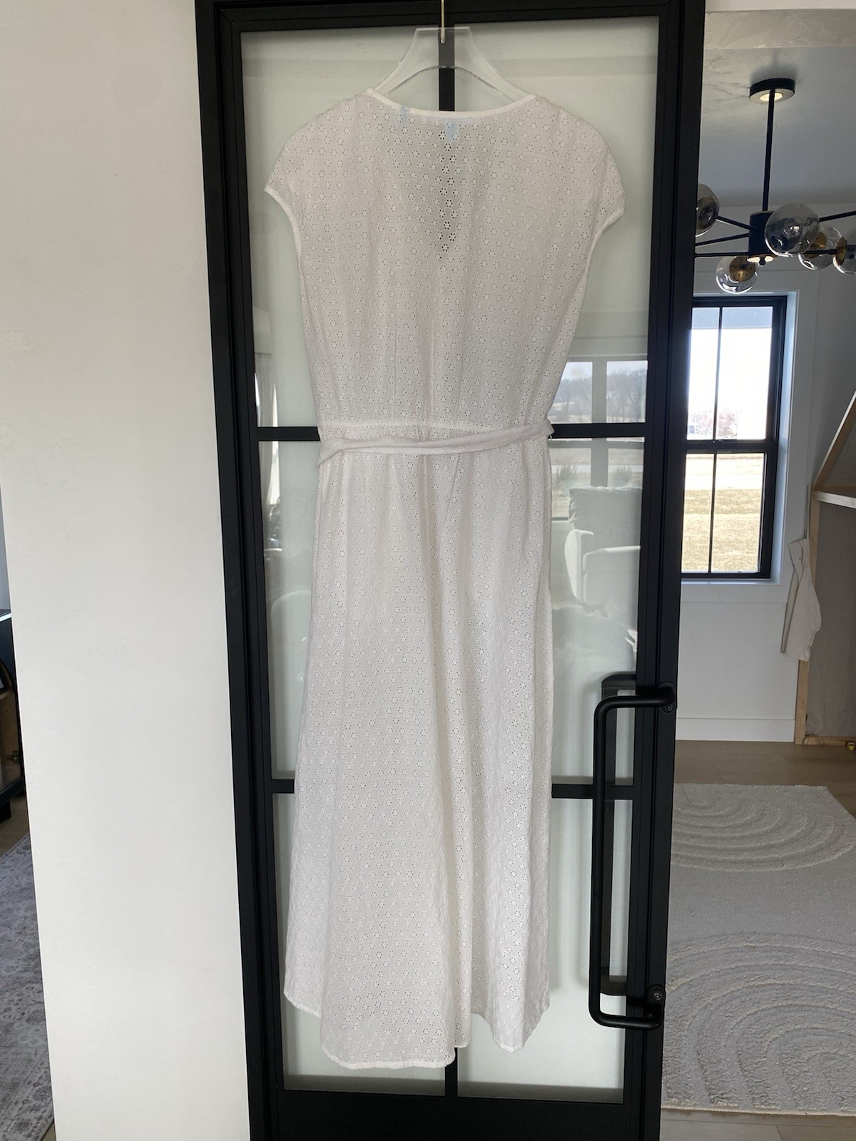 Draper James White Eyelet Button Front Bow A-Line Midi Dress M