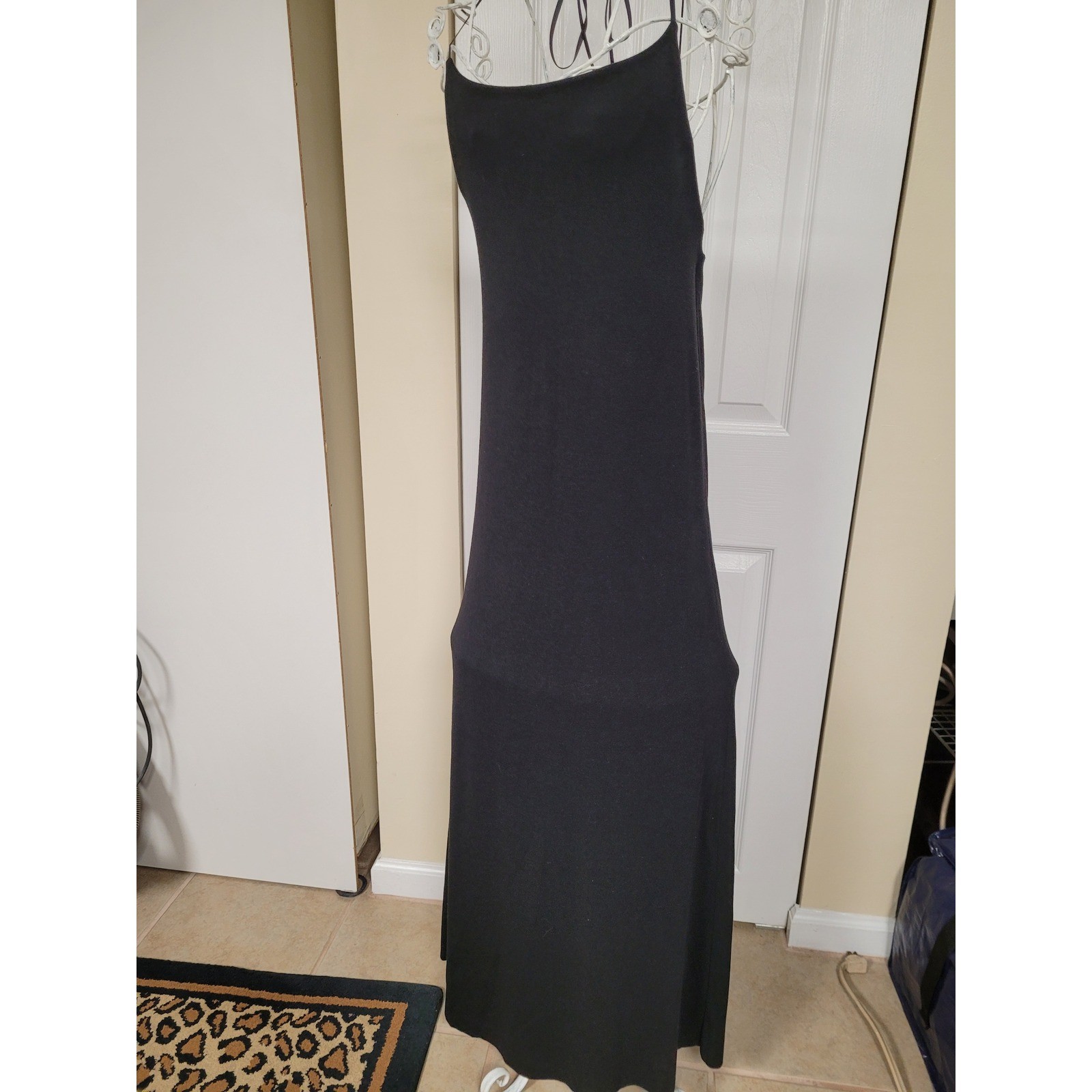 Black Backless Maxi Halter Dress Boho Tie Detail Stretch Ridifi Korea Size S