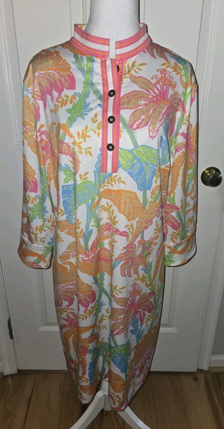 NWT Gretchen Scott Mandarin Dress Size XXL 2XL White Palm Trees $149 SOLD OUT!